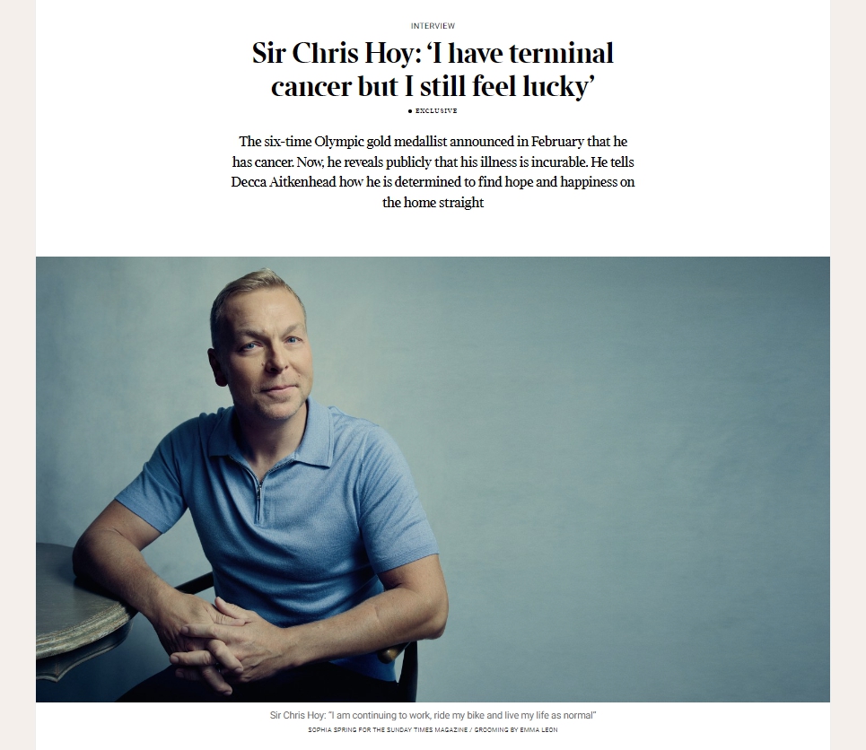 奥运传奇克里斯·霍伊确诊癌症晚期仍保持乐观心