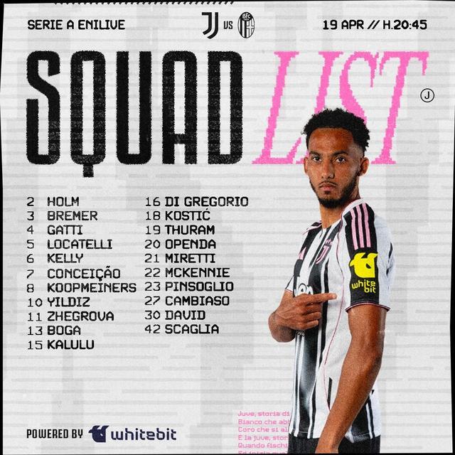 尤文图斯公布对阵博洛尼亚名单 伊尔迪兹领衔麦